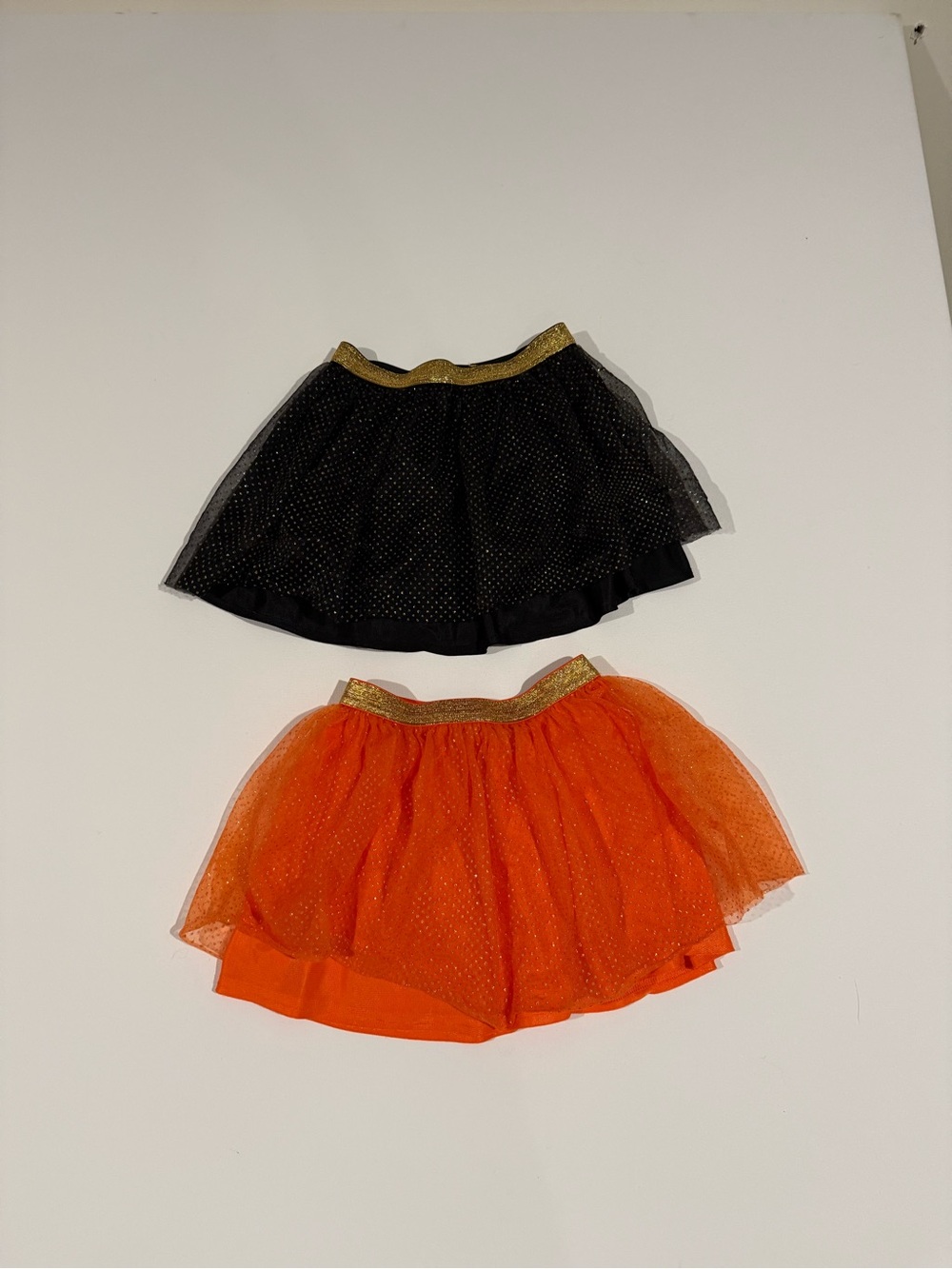 Girls Glitter Tulle Skirt - Black & Orange with Gold Waistband